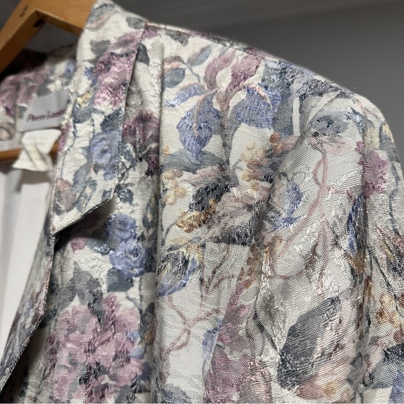 Vintage 80s Pierre Lamonte Floral Metallic Jacquard Blazer Womens Size XL Spring - Picture 4 of 16